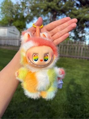 Rainbow Labubu Fur Monster Keychain Plush Pastel Stuffed Animal Charm